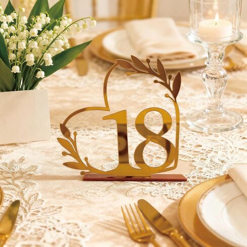 Heart Shaped Acrylic Wedding Table Numbers 1-20 | Gold decor table signs for wedding party birthday banquet centerpiece decoration in Saudi Arabia