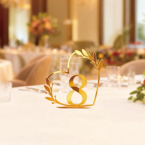Heart Shaped Acrylic Wedding Table Numbers 1-20 | Gold decor table signs for wedding party birthday banquet centerpiece decoration in Saudi Arabia