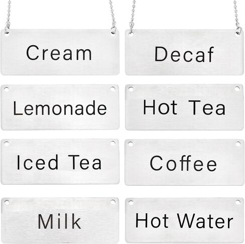 UNICRAFTALE 8pcs Stainless Steel Drink Tag Beverage Table Display Hanging Chain Sign Beverages Charm with 24.29 Inch Chain Rectangle Beverage Identifier for Coffee Pot Tea Dispenser Lemonade Bar in Saudi Arabia