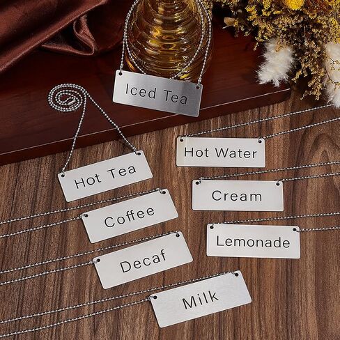 UNICRAFTALE 8pcs Stainless Steel Drink Tag Beverage Table Display Hanging Chain Sign Beverages Charm with 24.29 Inch Chain Rectangle Beverage Identifier for Coffee Pot Tea Dispenser Lemonade Bar in Saudi Arabia