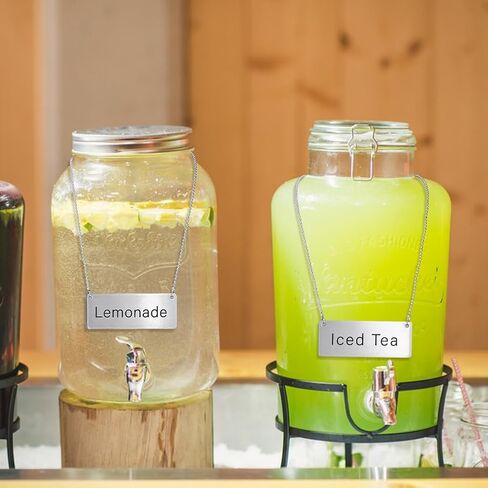 UNICRAFTALE 8pcs Stainless Steel Drink Tag Beverage Table Display Hanging Chain Sign Beverages Charm with 24.29 Inch Chain Rectangle Beverage Identifier for Coffee Pot Tea Dispenser Lemonade Bar in Saudi Arabia