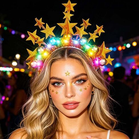 CAKURE Light Up Star Headband Led Ball Headbands Glitter Hair Band إكسسوارات الشعر للبالغين in Kuwait