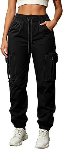Womens Cargo Jogger Pants Elastic Waist Trousers | Cargo Pants, Drawstring Waist, Elastic Cuffs, Outdoor, Travel, Walking, Casual, Daily Wear, Deep Pockets, Side Pockets in Kuwait