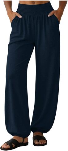 Womens Jogger Pants Elastic Waist Lounge Pants Loose | Elastic Cuffs, Pockets, Daily Wear, Weekend, Travel, Comfortable, Pull on Style, Adjustable Drawstring, Walking in Kuwait