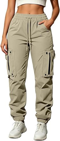 Womens Cargo Jogger Pants Elastic Waist Trousers | Cargo Pants, Drawstring Waist, Elastic Cuffs, Outdoor, Travel, Walking, Casual, Daily Wear, Deep Pockets, Side Pockets in Saudi Arabia