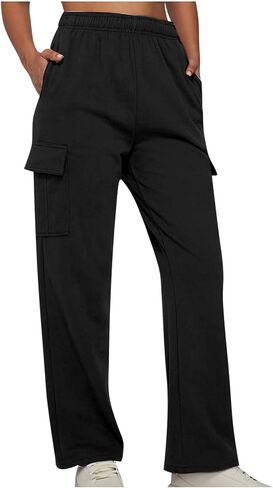 Womens Cargo Sweatpants High Elastic Waistband Straight Leg Sweat Pants with Pockets Baggy Truck Trousers in Saudi Arabia