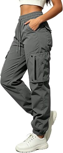 Womens Cargo Jogger Pants Elastic Waist Trousers | Cargo Pants, Drawstring Waist, Elastic Cuffs, Outdoor, Travel, Walking, Casual, Daily Wear, Deep Pockets, Side Pockets in Saudi Arabia