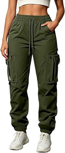 Womens Cargo Jogger Pants Elastic Waist Trousers | Cargo Pants, Drawstring Waist, Elastic Cuffs, Outdoor, Travel, Walking, Casual, Daily Wear, Deep Pockets, Side Pockets in Saudi Arabia