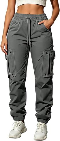 Womens Cargo Jogger Pants Elastic Waist Trousers | Cargo Pants, Drawstring Waist, Elastic Cuffs, Outdoor, Travel, Walking, Casual, Daily Wear, Deep Pockets, Side Pockets in Saudi Arabia