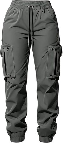 Womens Cargo Jogger Pants Elastic Waist Trousers | Cargo Pants, Drawstring Waist, Elastic Cuffs, Outdoor, Travel, Walking, Casual, Daily Wear, Deep Pockets, Side Pockets in Saudi Arabia