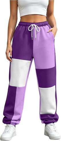 Womens Color Block Jogger Pants Loose Lounge Pants | Drawstring Waist, Elastic Cuffs, Relaxed Fit, Casual, Daily Wear, Weekend, Travel, Fall Fashion, Pull on Style in Kuwait