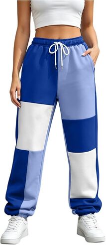 Womens Color Block Jogger Pants Loose Lounge Pants | Drawstring Waist, Elastic Cuffs, Relaxed Fit, Casual, Daily Wear, Weekend, Travel, Fall Fashion, Pull on Style in Saudi Arabia