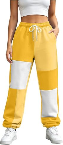 Womens Color Block Jogger Pants Loose Lounge Pants | Drawstring Waist, Elastic Cuffs, Relaxed Fit, Casual, Daily Wear, Weekend, Travel, Fall Fashion, Pull on Style in Saudi Arabia
