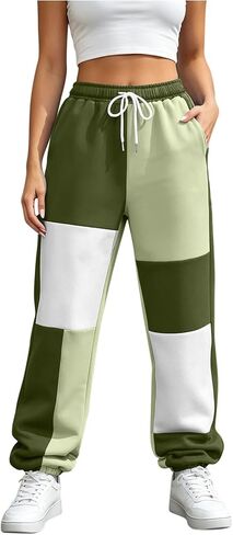 Womens Color Block Jogger Pants Loose Lounge Pants | Drawstring Waist, Elastic Cuffs, Relaxed Fit, Casual, Daily Wear, Weekend, Travel, Fall Fashion, Pull on Style in Saudi Arabia