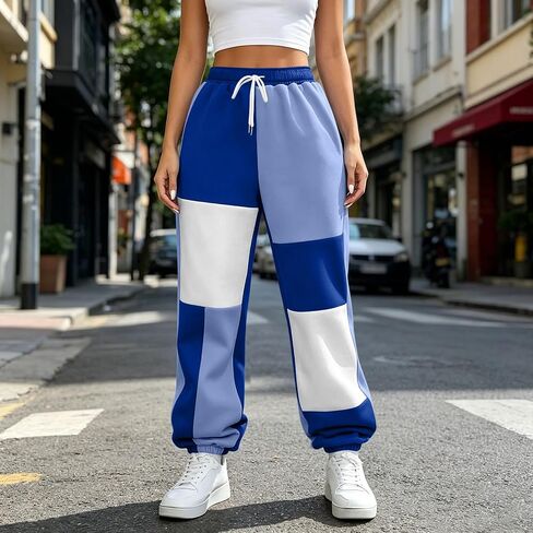 Womens Color Block Jogger Pants Loose Lounge Pants | Drawstring Waist, Elastic Cuffs, Relaxed Fit, Casual, Daily Wear, Weekend, Travel, Fall Fashion, Pull on Style in Saudi Arabia