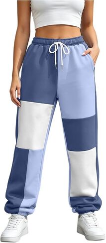 Womens Color Block Jogger Pants Loose Lounge Pants | Drawstring Waist, Elastic Cuffs, Relaxed Fit, Casual, Daily Wear, Weekend, Travel, Fall Fashion, Pull on Style in Saudi Arabia