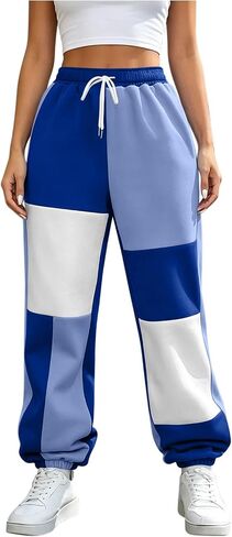 Womens Color Block Jogger Pants Loose Lounge Pants | Drawstring Waist, Elastic Cuffs, Relaxed Fit, Casual, Daily Wear, Weekend, Travel, Fall Fashion, Pull on Style in Saudi Arabia