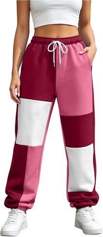 Womens Color Block Jogger Pants Loose Lounge Pants | Drawstring Waist, Elastic Cuffs, Relaxed Fit, Casual, Daily Wear, Weekend, Travel, Fall Fashion, Pull on Style in Saudi Arabia