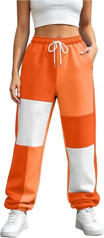 Womens Color Block Jogger Pants Loose Lounge Pants | Drawstring Waist, Elastic Cuffs, Relaxed Fit, Casual, Daily Wear, Weekend, Travel, Fall Fashion, Pull on Style in Saudi Arabia