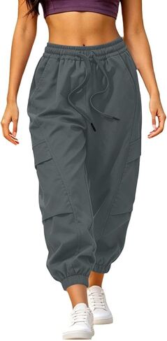 Womens Cargo Jogger Elastic Waist Pull On Pants | Cargo Pants, Elastic Cuffs, Drawstring, Pockets, Walking, Travel, Utility Pants, Deep Pockets, Side Pockets, Outdoor, Summer in Kuwait