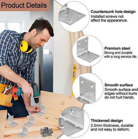 30 Pack Metal Angle Brackets, 2" x 2" Silver Heavy Duty Stainless Steel Corner Brace, L Shaped Shelf Bracket 90 Degree Corner Bracket for Wood Furniture Cabinets Shelves in Saudi Arabia