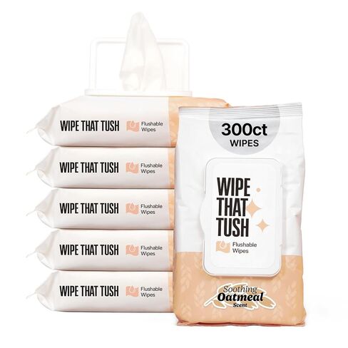 مناديل Wipe That Tush القابلة للتنظيف - عبوتان، إجمالي 100 منديل مبلل للبالغين - رائحة الشوفان المهدئة - كبيرة جدًا وناعمة - لا تسبب الحساسية مع الصبار وفيتامين E - آمنة للصرف الصحي - أساسيات الحمام in Kuwait