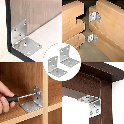 30 Pack Metal Angle Brackets, 2" x 2" Silver Heavy Duty Stainless Steel Corner Brace, L Shaped Shelf Bracket 90 Degree Corner Bracket for Wood Furniture Cabinets Shelves in Saudi Arabia