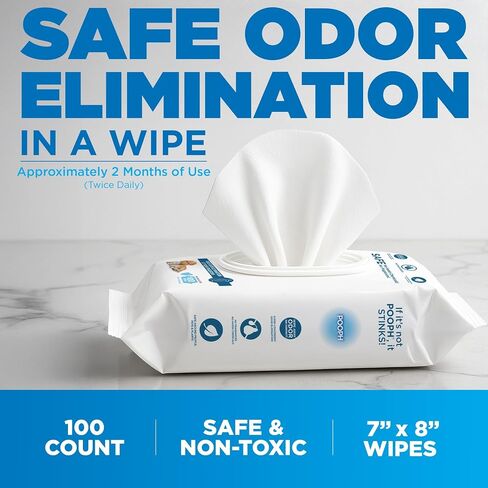 POOPH® Pure Wipes™ - عبوة مكونة من 100 قطعة - إزالة لطيفة وسريعة للروائح - بدون عطور أو مواد كيميائية قاسية - تنظف الكفوف والمؤخرة والأذنين والوجه والفراء - مثالية للسيارات والأقفاص وجميع الأسطح in Kuwait