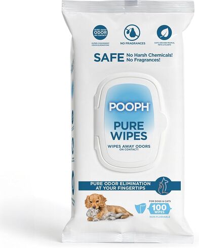 POOPH® Pure Wipes™ - عبوة مكونة من 100 قطعة - إزالة لطيفة وسريعة للروائح - بدون عطور أو مواد كيميائية قاسية - تنظف الكفوف والمؤخرة والأذنين والوجه والفراء - مثالية للسيارات والأقفاص وجميع الأسطح in Kuwait