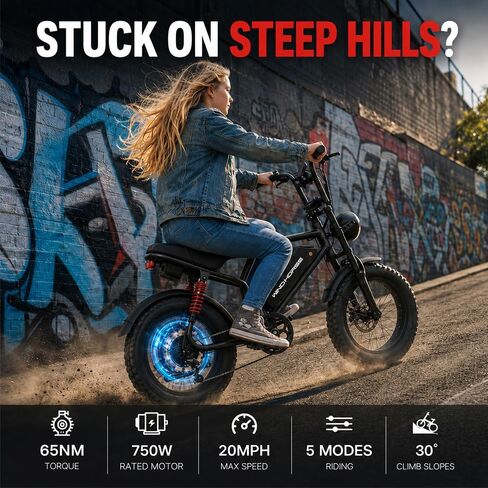 WINDHORSE 1255W Peak Electric Bike for Teens,16 * 4''Fat Tire,20–28 MPH, 65 Mile Range,48V 748.8Wh Removable Battery,Full Suspension Mountain Ebike with Throttle-Synced Engine Sound for All-Terrain in Saudi Arabia
