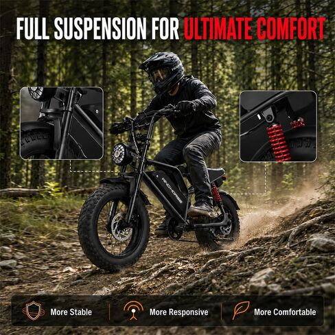 WINDHORSE 1255W Peak Electric Bike for Teens,16 * 4''Fat Tire,20–28 MPH, 65 Mile Range,48V 748.8Wh Removable Battery,Full Suspension Mountain Ebike with Throttle-Synced Engine Sound for All-Terrain in Saudi Arabia