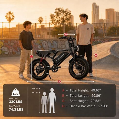 WINDHORSE 1255W Peak Electric Bike for Teens,16 * 4''Fat Tire,20–28 MPH, 65 Mile Range,48V 748.8Wh Removable Battery,Full Suspension Mountain Ebike with Throttle-Synced Engine Sound for All-Terrain in Saudi Arabia