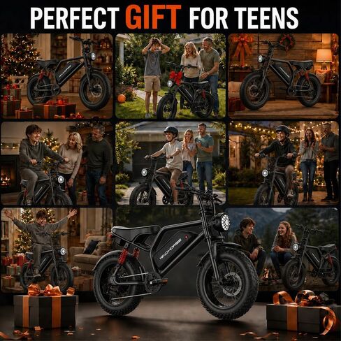 WINDHORSE 1255W Peak Electric Bike for Teens,16 * 4''Fat Tire,20–28 MPH, 65 Mile Range,48V 748.8Wh Removable Battery,Full Suspension Mountain Ebike with Throttle-Synced Engine Sound for All-Terrain in Saudi Arabia