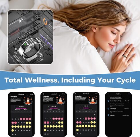 Smart Ring Fitness Tracker for Men Women - Ring with Touchscreen Display for Activity, Sleep & Heart Rate Tracking, Step Counter, Remote Phone Control, IP68 Water Resistant, 7-Day Battery (Gold, 10) in Kuwait