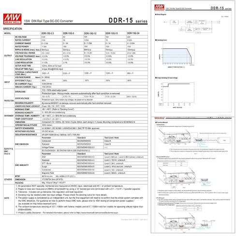 محول DDR-15G-5 15W DIN Rail DC-DC، 9-36VDC إلى 5V، 3A، فائق النحافة، موثوق به للتحكم الصناعي، والأتمتة، والاتصالات، ومعتمد من CE in Kuwait