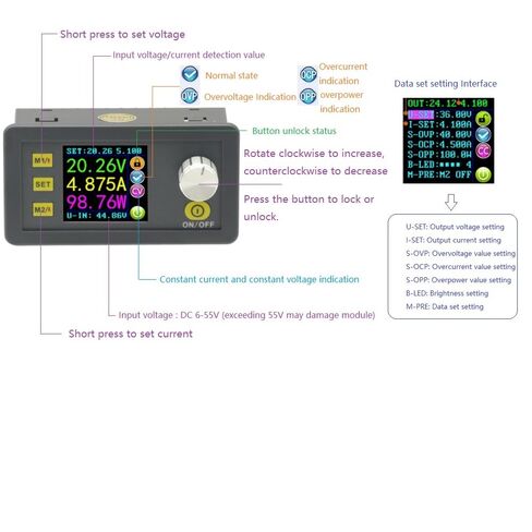 التحكم العددي القابل للبرمجة DC 6-55V إلى 0-50V مصدر الطاقة المتدرج، 5A الجهد المستمر الحالي محول باك وحدة قابلة للتعديل للتطبيقات الصناعية وDIY in Kuwait