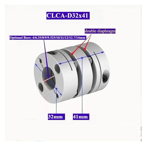 1 قطعة CLCA-D32x41 نوع المشبك من سبائك الألومنيوم اقتران الحجاب الحاجز المزدوج من أجل: تشغيل عالي السرعة، محرك برغي الرصاص المؤازر (10 مم إلى 11 مم) in Kuwait