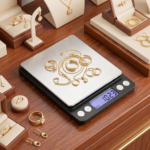 مقياس المجوهرات الرقمي، 500 جرام × 0.01 جرام، مقياس ذهبي عالي الدقة، مقياس جرام محمول مع شاشة LCD، وظيفة الفارغة، عد أجهزة الكمبيوتر الشخصية، مقياس صغير احترافي لهواة جمع المجوهرات ومحلات البيدق in Kuwait