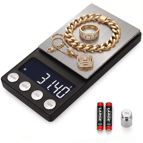 Precision Digital Coin & Jewelry Scale, 300g x 0.01g Accuracy Gram Scale with One 20g Calibration Weights – Portable Mini Scale for Coin Collectors, Gold, Silver, and Gemstones in Kuwait
