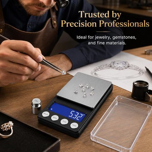 Precision Digital Coin & Jewelry Scale, 300g x 0.01g Accuracy Gram Scale with One 20g Calibration Weights – Portable Mini Scale for Coin Collectors, Gold, Silver, and Gemstones in Kuwait