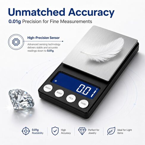 Precision Digital Coin & Jewelry Scale, 300g x 0.01g Accuracy Gram Scale with One 20g Calibration Weights – Portable Mini Scale for Coin Collectors, Gold, Silver, and Gemstones in Kuwait
