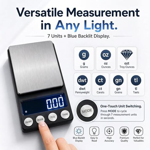 Precision Digital Coin & Jewelry Scale, 300g x 0.01g Accuracy Gram Scale with One 20g Calibration Weights – Portable Mini Scale for Coin Collectors, Gold, Silver, and Gemstones in Kuwait