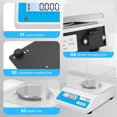 Lab Analytical Balance Scale 500g x 0.001g, 001 Gram Scale High Precision Digital Scale with Windshield, Jewelry Scale for Gold Powder Laboratory Kitchen School, 4 Units with LCD Display, in Kuwait