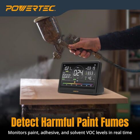 POWERTEC AD1001 Air Quality Monitor with 7" LCD Display - Multi-Sensor CO₂, PM2.5, PM10, TVOC, HCHO, Detector, NDIR Sensors, Rechargeable Indoor/Workshop Air Monitor in Kuwait