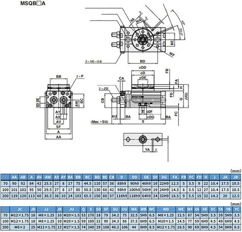 Pneumatic Rotary Actuator, 10A 20A 30A 190 Degree Adjustable Rotary Pneumatic Air Cylinder, M5 Air Cylinder, 0.1-1.0MPa, Angle Adjustment Range 0-190° (MSQB-10A) in Saudi Arabia