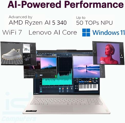 Lenovo Yoga AI PC 2-in-1 Laptop 16.0" Touchscreen IPS WUXGA Display (AMD Ryzen AI 5 340, 16GB LPDDR5X, 512GB M.2 PCIe SSD, Backlit KB, Fingerprint, WiFi 7, Webcam, Win 11 Pro) w/DKZ USB Port Expander in Kuwait