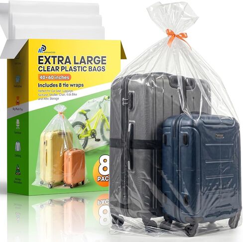 8 Pack 40x60 Inches Extra Large Luggage Cover, 2 Mil Suitcase Cover for Luggage, Rugs, Car Seat, Suitcase, Stroller, Chair, Xmas Tree, Clear Plastic Bags for Attic Basement and Garage Storage in Kuwait