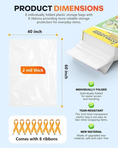 8 Pack 40x60 Inches Extra Large Luggage Cover, 2 Mil Suitcase Cover for Luggage, Rugs, Car Seat, Suitcase, Stroller, Chair, Xmas Tree, Clear Plastic Bags for Attic Basement and Garage Storage in Kuwait
