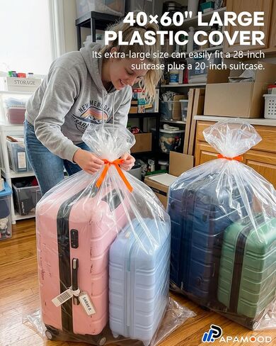 8 Pack 40x60 Inches Extra Large Luggage Cover, 2 Mil Suitcase Cover for Luggage, Rugs, Car Seat, Suitcase, Stroller, Chair, Xmas Tree, Clear Plastic Bags for Attic Basement and Garage Storage in Kuwait