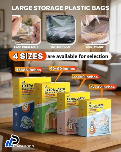 8 Pack 40x60 Inches Extra Large Luggage Cover, 2 Mil Suitcase Cover for Luggage, Rugs, Car Seat, Suitcase, Stroller, Chair, Xmas Tree, Clear Plastic Bags for Attic Basement and Garage Storage in Kuwait
